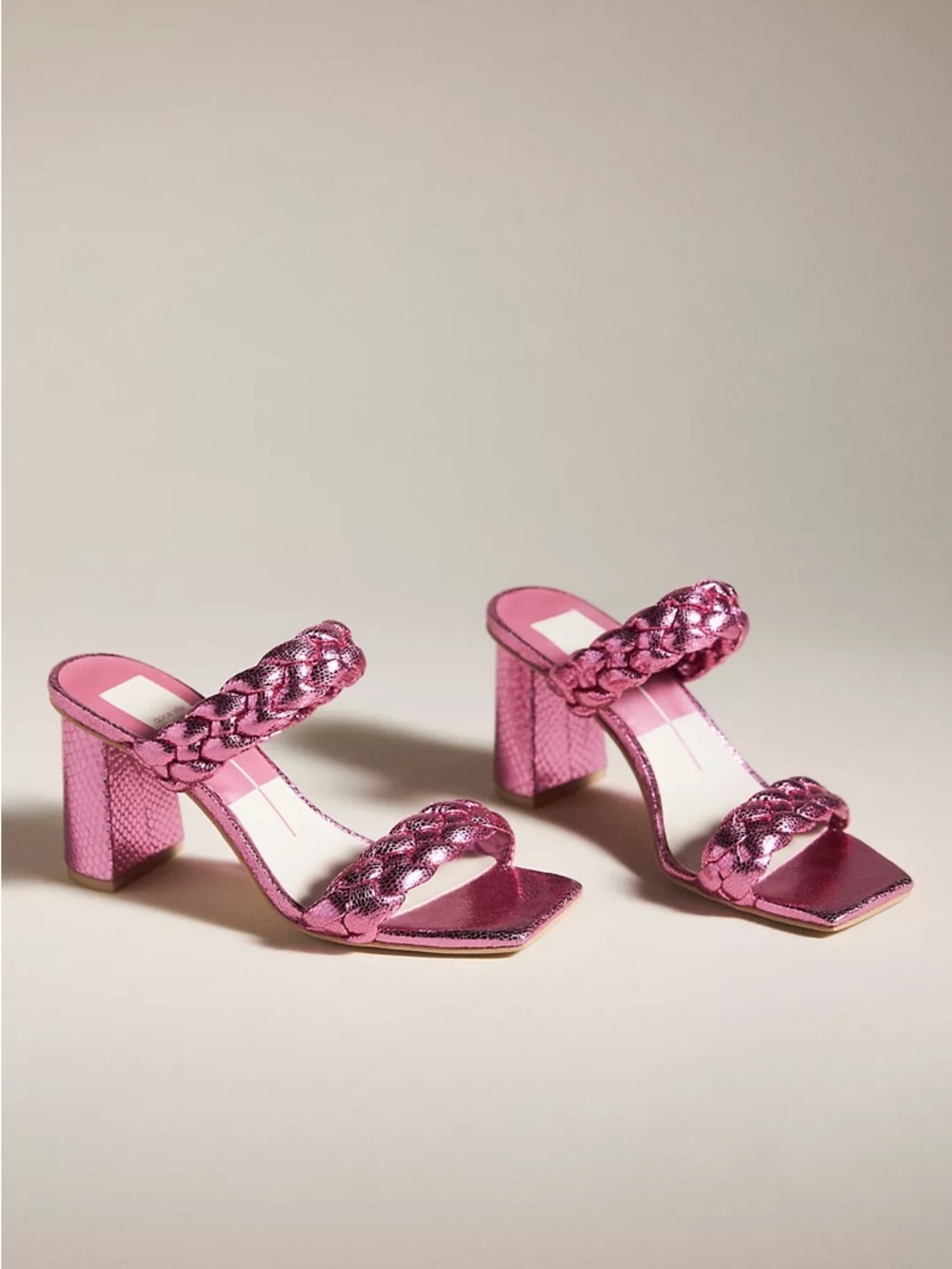 Anthro Dolce Vita Paily Heels Pink Metallic Braided Block Heel Size 7.5 - Picture 2 of 10